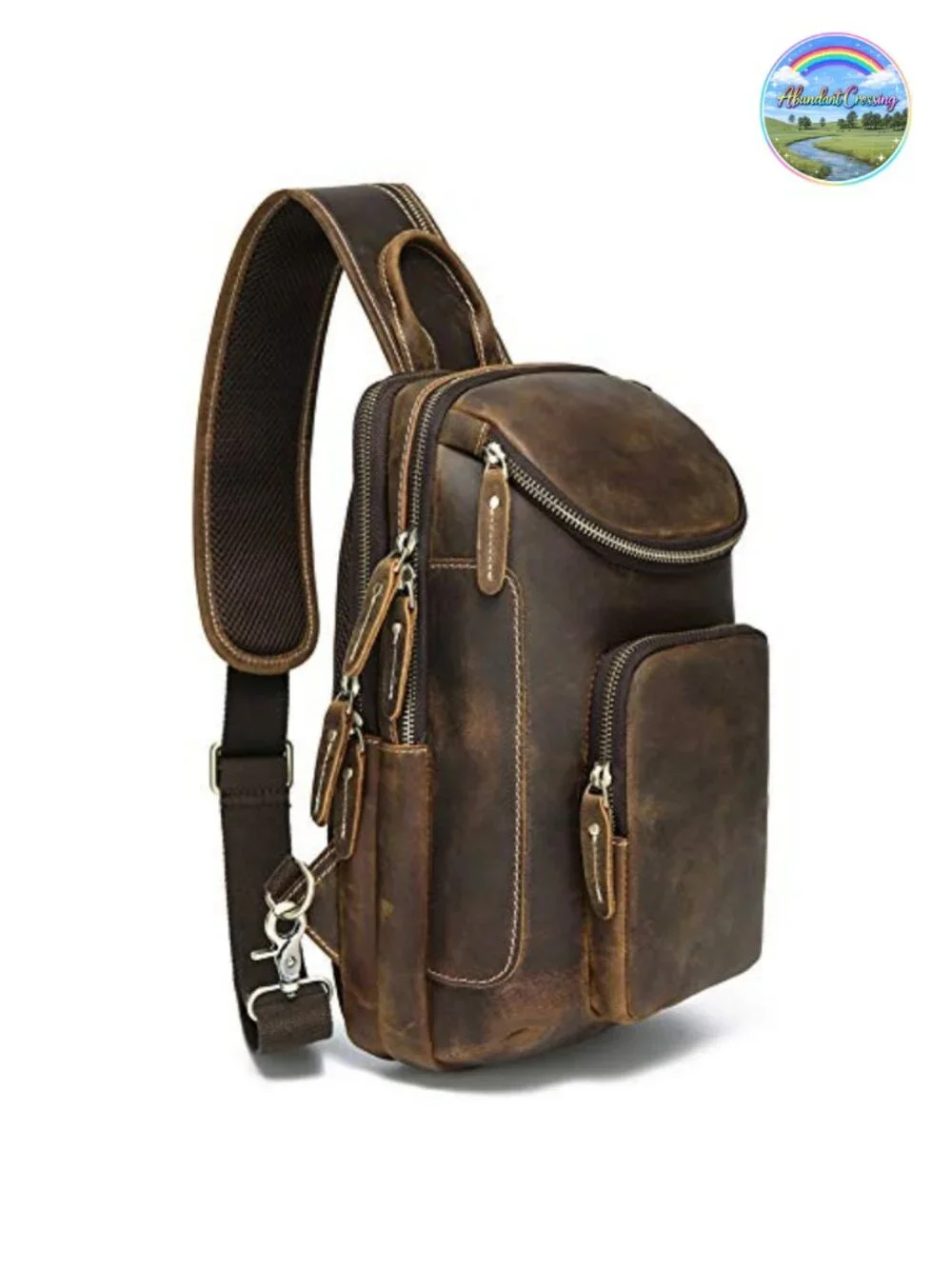 Vintage Full Grain Leather Sling Bag Crossbody Chest Daypack